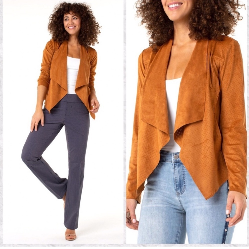 Liverpool Draped Faux Suede Jacket size M Medium Brown Tan with Pockets